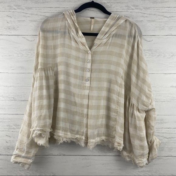 Free People Tops - Free People Tan and White Striped Raw Hem Blouse